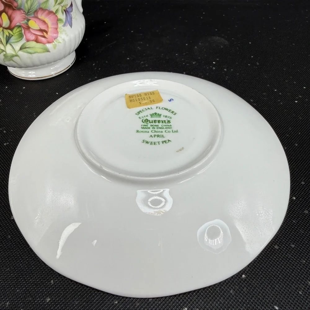 Queen's Special Flowers April Sweet Pea Tea Cup Saucer Set Rosina China England